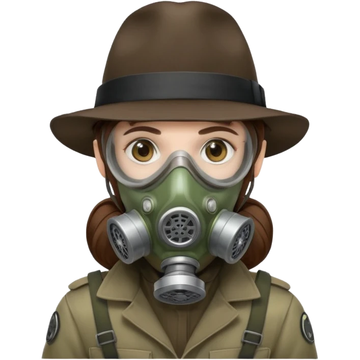 Hacker with a fedora with brown hair wearing a gasmask emoji