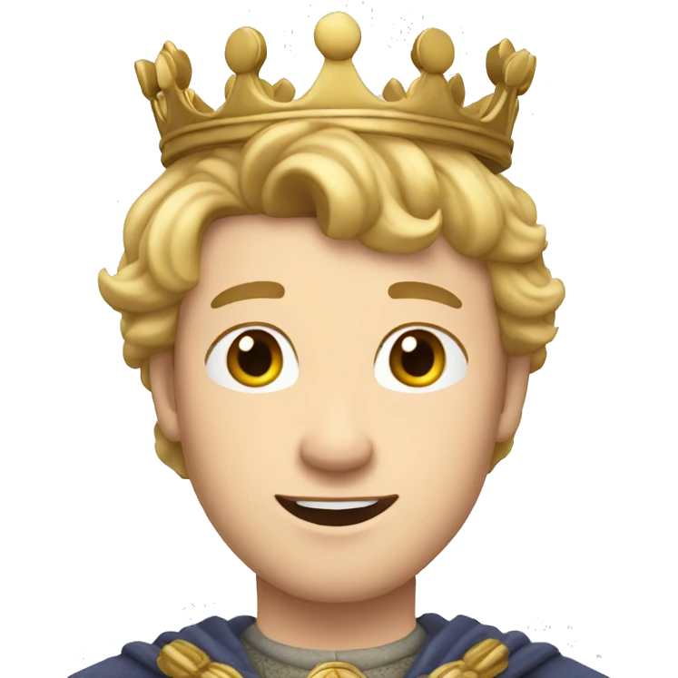 King peter from Narnia with crown on his head, he is white, has short blonde hair and a side part emoji