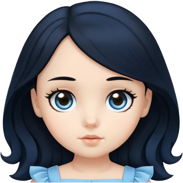 ocean brown doll eyes, black hair, feminine, blue, girl, angelic emoji