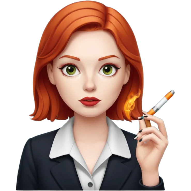 red head office girl, smoking electric ciggarette emoji