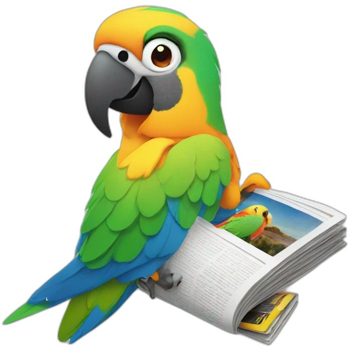 parrot with a magazine emoji