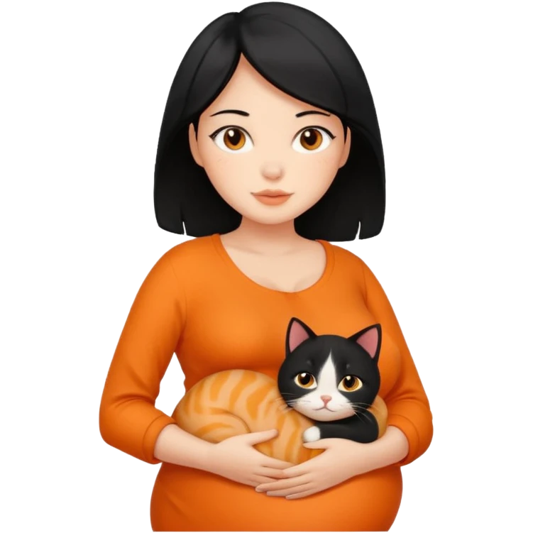 pregnant black hair woman with orange cat emoji