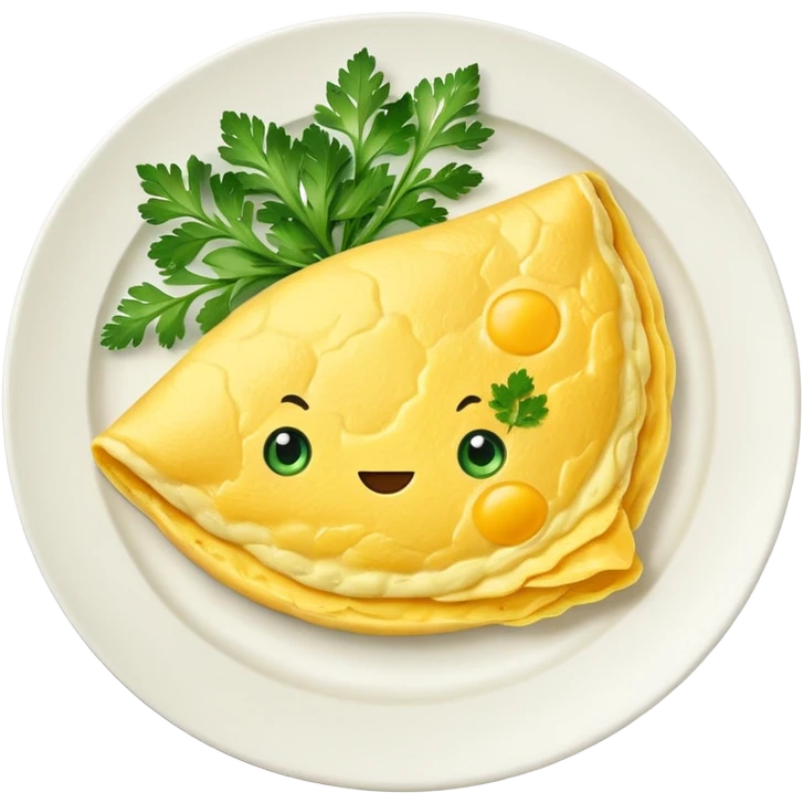 omlette on plate, some garnish on omlette emoji