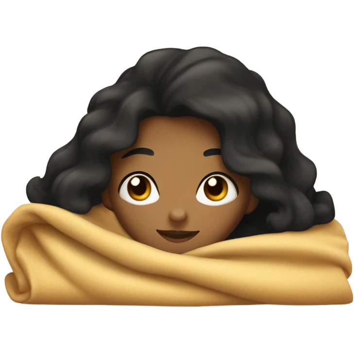 A girl tanned skin with wavy black hair and black eyes under the blanket emoji