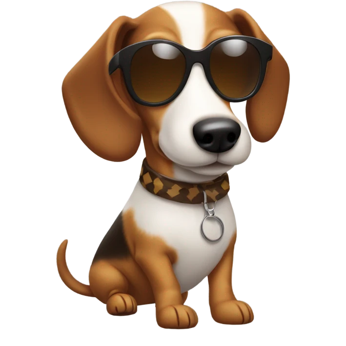 Weenie dog with white and brown fur wearing sunglasses emoji