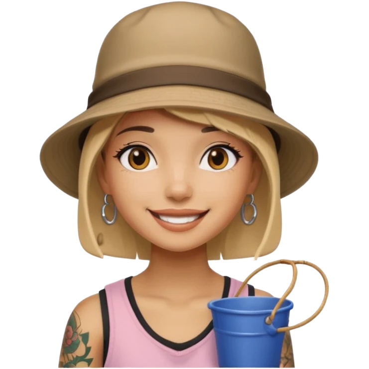Cool girl with neck tattoo and bucket hat emoji