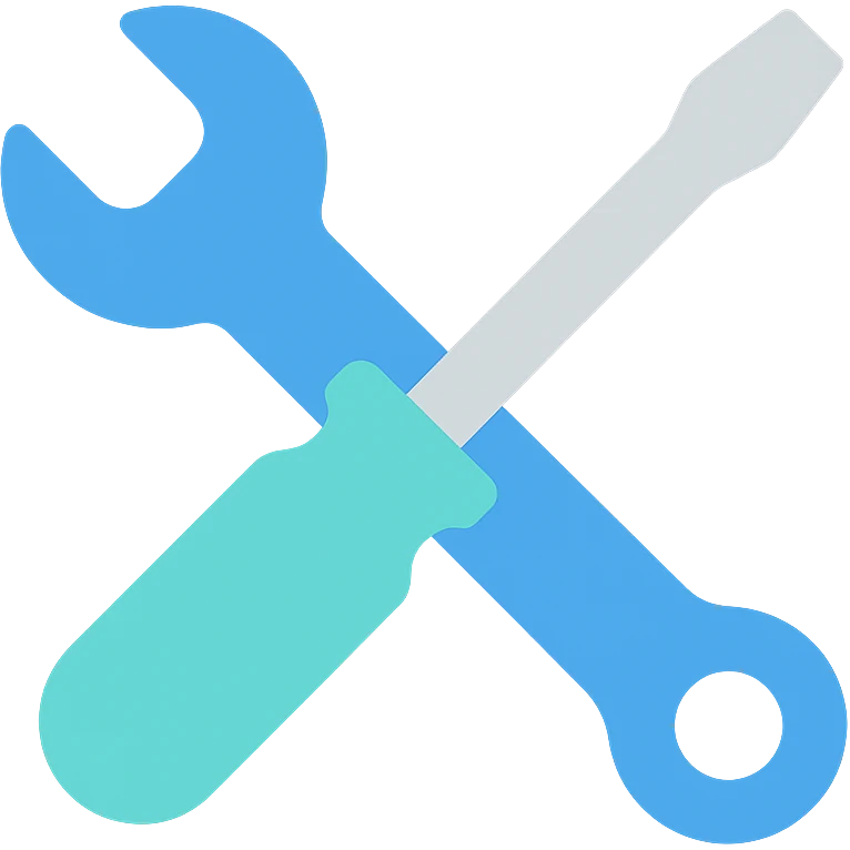 Wrench and screwdriver crossed, flat emoji style, outline with blue and turquoise colors emoji