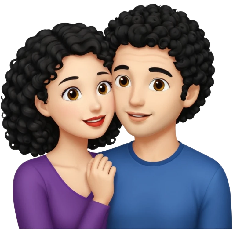 a handsome man with black curly hair tries to kiss a cute woman emoji