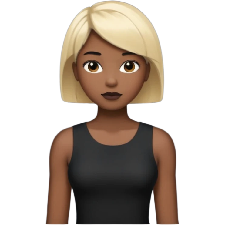 Blonde woman, black, tight, sleveless Dress, man black cut emoji