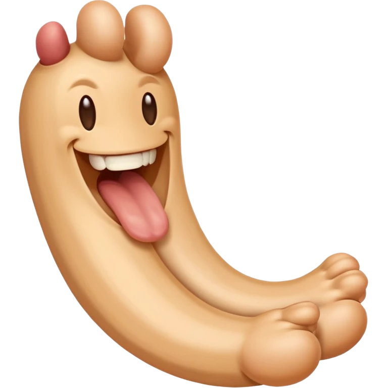 a penil with a mad smile face and has human feet emoji