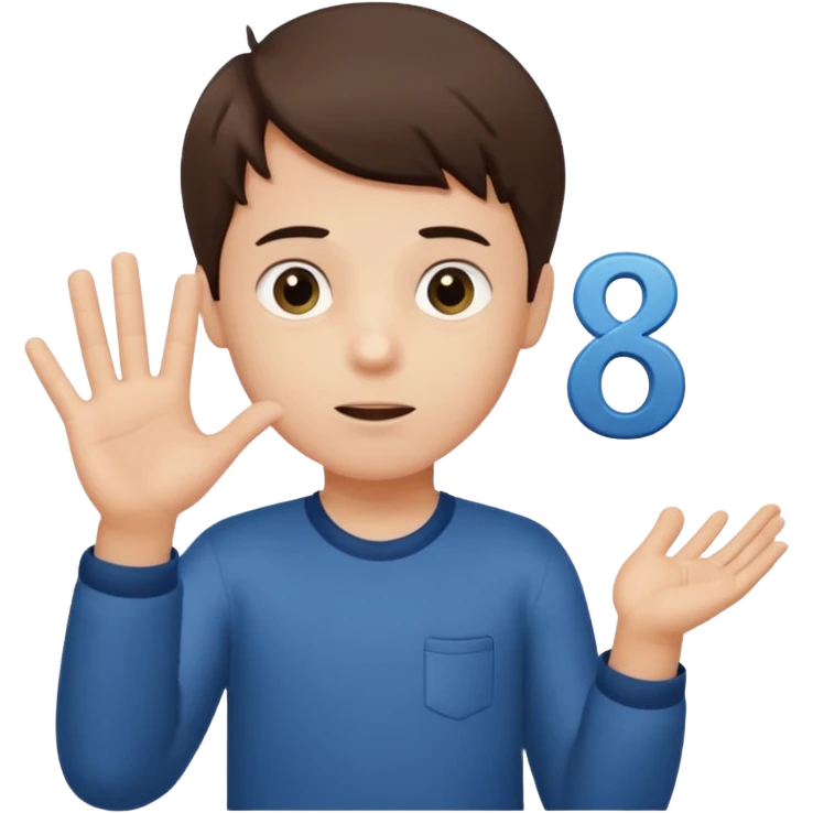 A boy shrugging with 6 over one hand and 7 over the other emoji