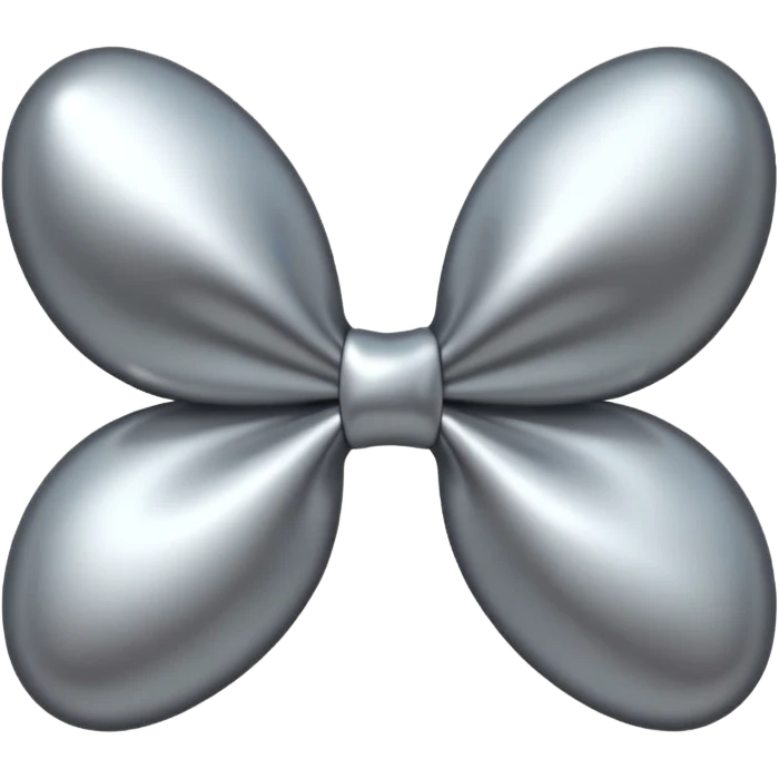 A cute bow emoji made of polished silver chrome, smooth rounded loops, glossy metallic surface, soft mirror reflections, subtle highlights, minimal and adorable proportions, iOS emoji style, centered composition, clean white background, soft studio lighting, no text, no outline, ultra high quality emoji