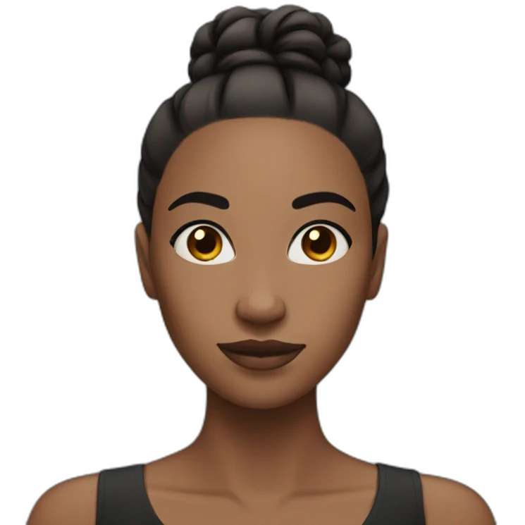 black woman with straight hair bun and black eyes emoji