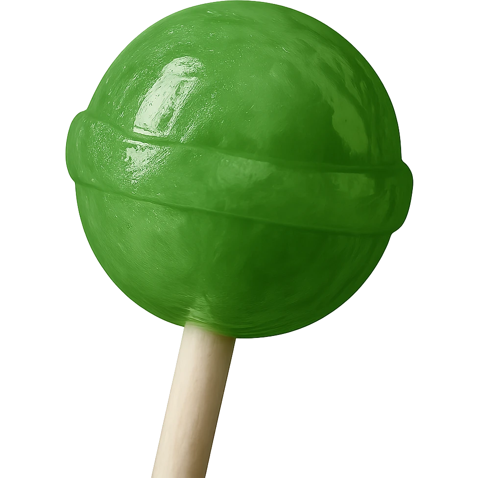 Change the lollipop color to green in a realistic style, keep the background transparent. emoji