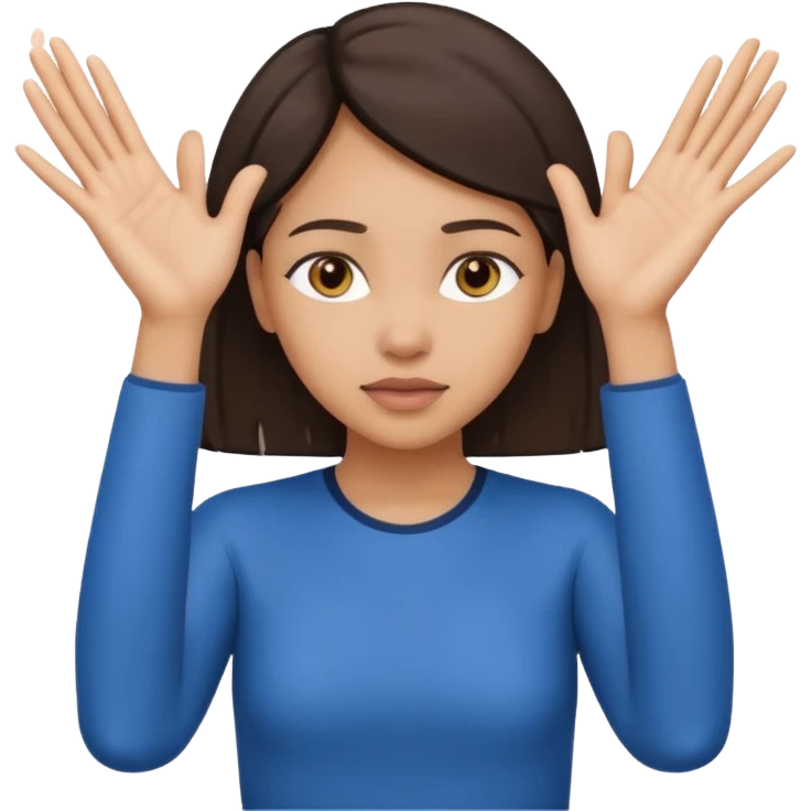 Nervous emoji + hands up emoji. Remove flow effects at the very top the of the hands palm forward so the head can be between the hands. Lightskin girl emoji emoji