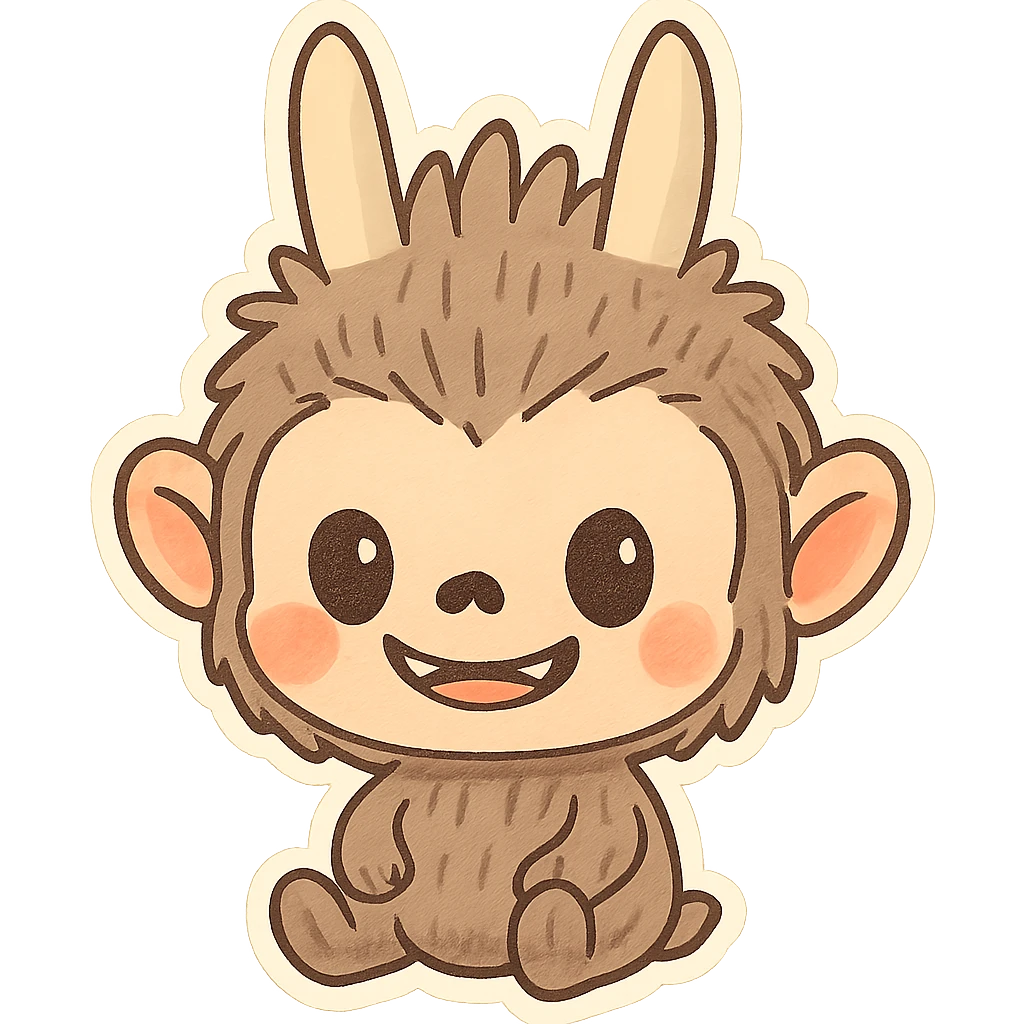 Labubu doll icon, chibi style, oversized head, tiny body, very cute emoji