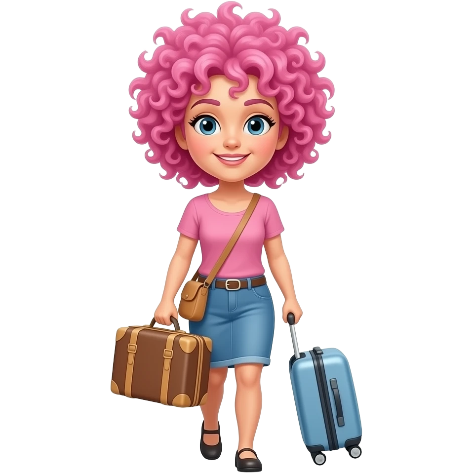 Funky Pink hair woman with suitcase emoji