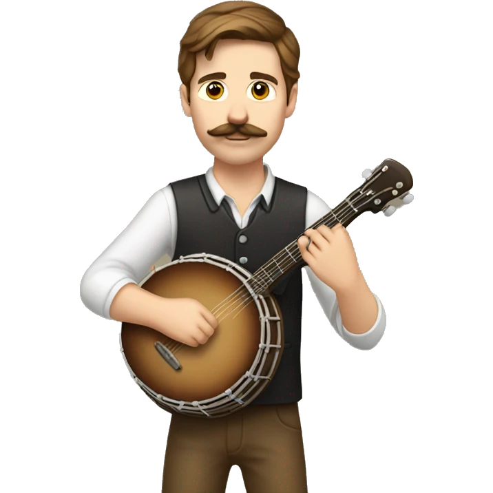 Young white man with brown hair and a mustache playing the banjo  emoji