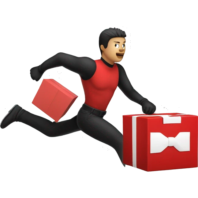 Person going fast with a red shirt and black pants, red gloves, and a red square box next to it emoji
