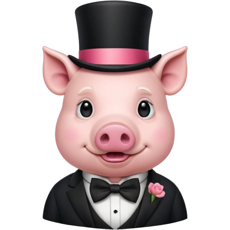 Gentleman Pig – pig with black top hat and bow tie emoji