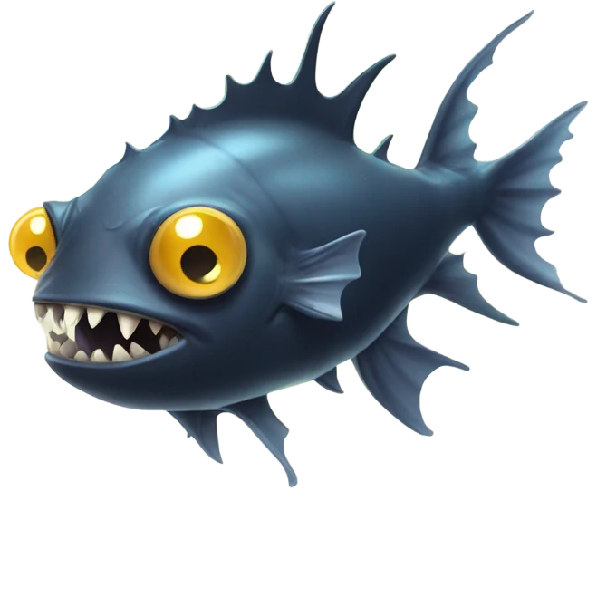 Anglerfish with a glowing lure hanging from its forehead, sharp teeth, and big eyes. emoji