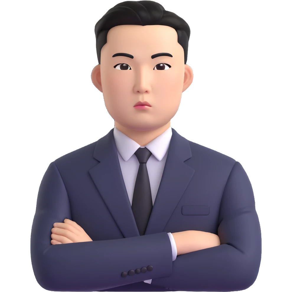 Official portrait of a North Korean man, head of the hull production workshop at a shipyard, serious and formal style, dark suit, confident and focused expression, style inspired by Soviet and North Korean official portraits emoji
