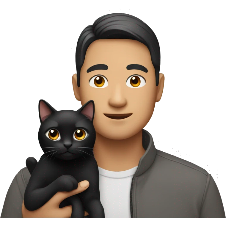 Asian man holding black cat emoji