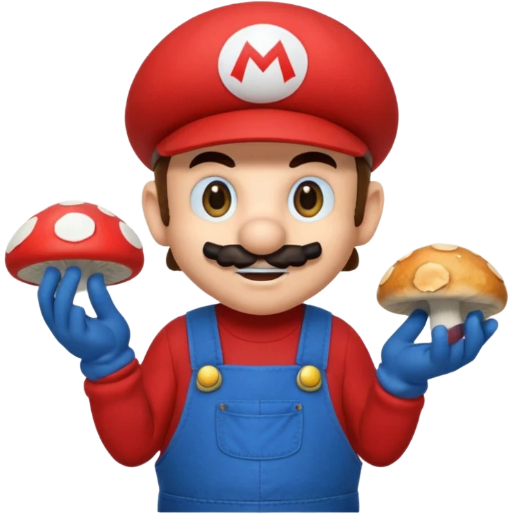 Super Mario che fa la spesa e si mangia un fungo emoji