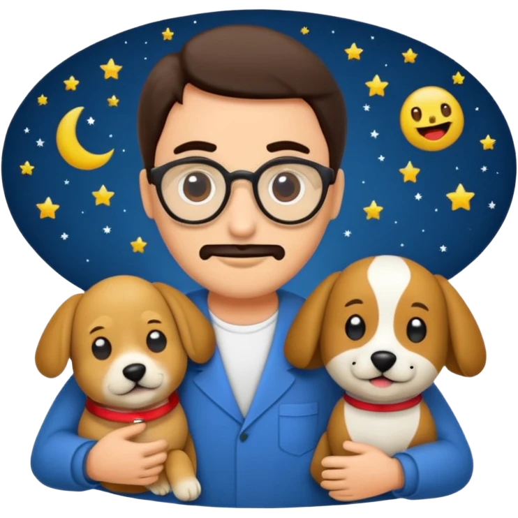 crea un emoji de buenas noches con texto : Javier un profesor y Tobi q sea un perro emoji
