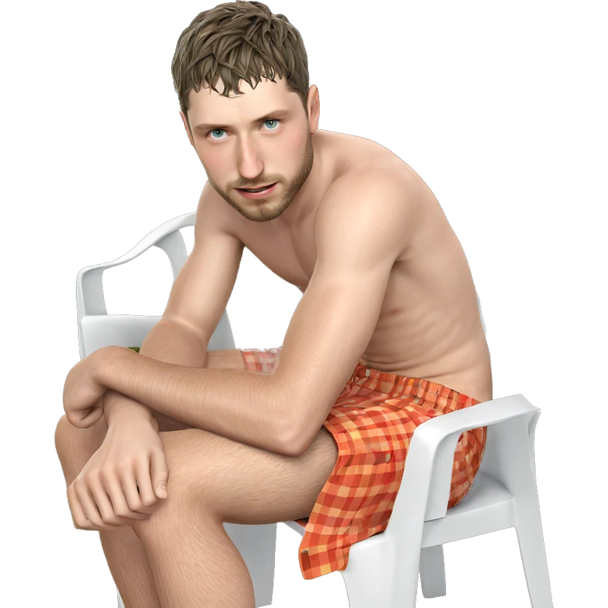 topless boy in grassy chair emoji