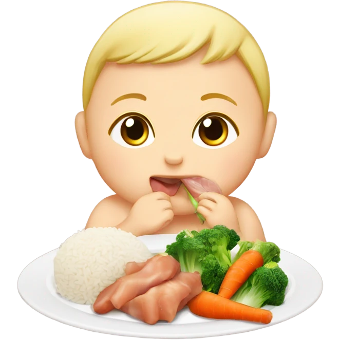 baby eat rice chicken leg and vegetables  emoji