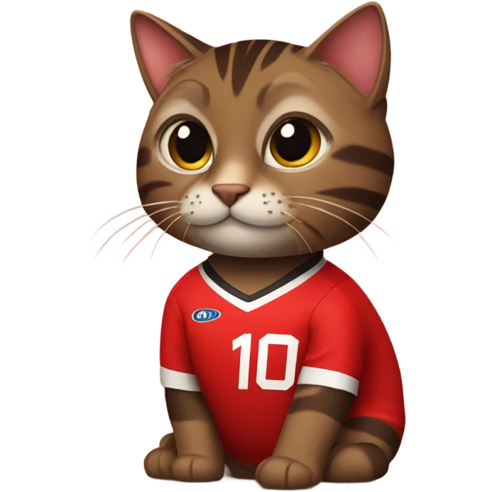 dark brown tabby cat in a red soccer jersey emoji