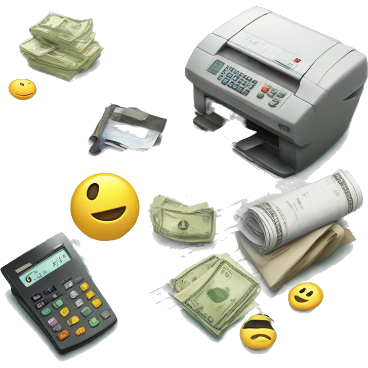 There is money equipment and work papers around emoji