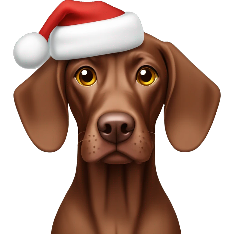 dark brown Vizsla Weimaraner Dog wearing christmas hat emoji