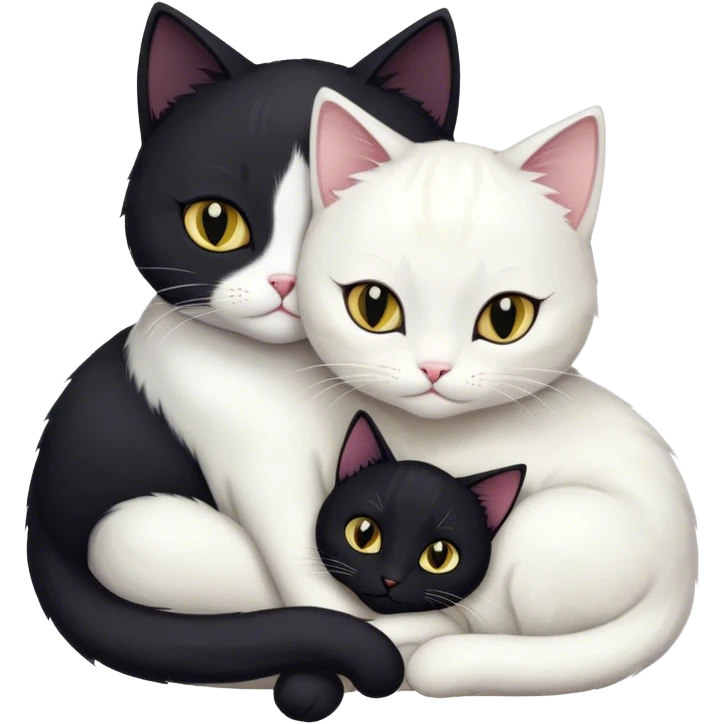 a black cat cuddle a white cat emoji