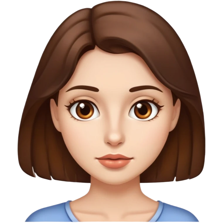 Mujer bonita con piel clara, ojos marrones y pelo castaño, y un lunar chico arriba de la boca a la derecha emoji