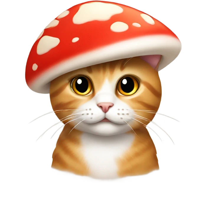 A cat wearing a red and white mushroom hat emoji