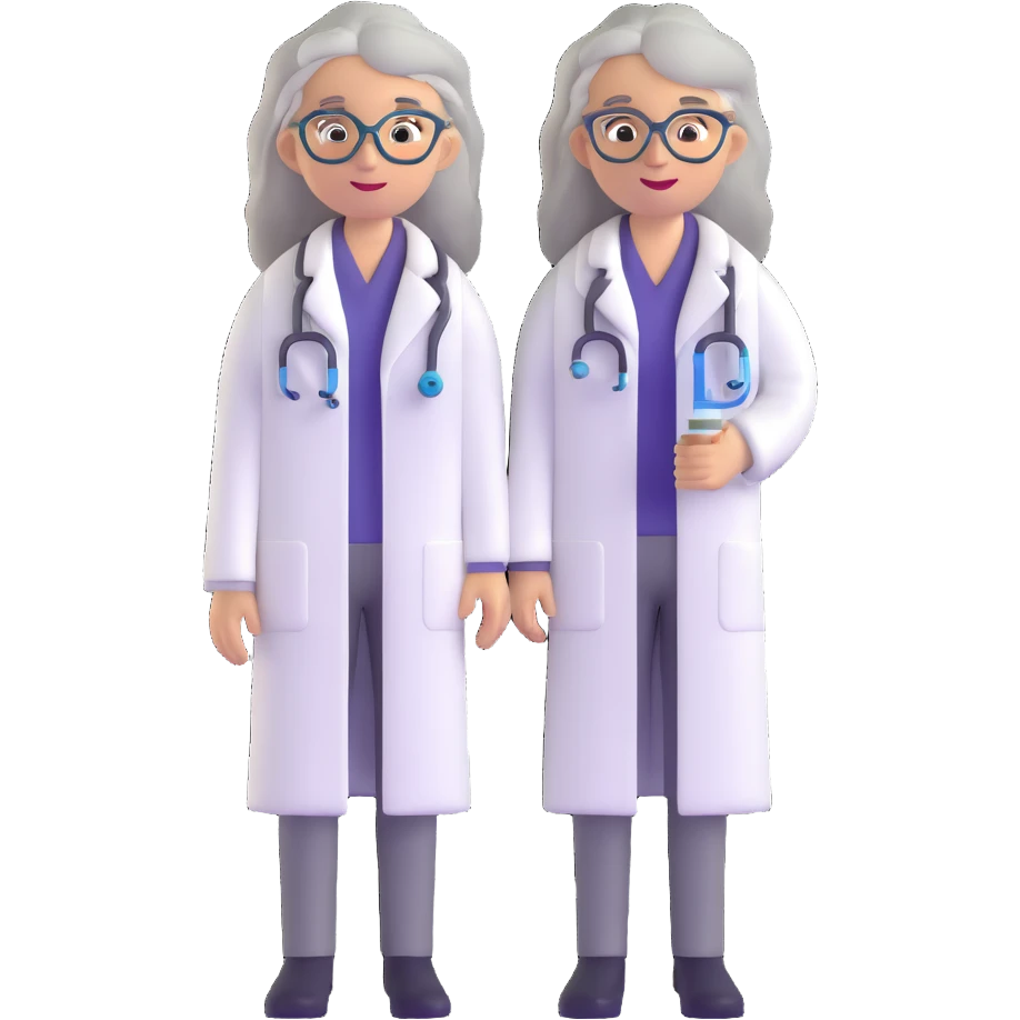 woman science teacher with long graying hair, wearing a lab coat emoji