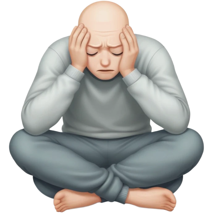 Scared man sitting curled up on himself, hidding his eyes emoji