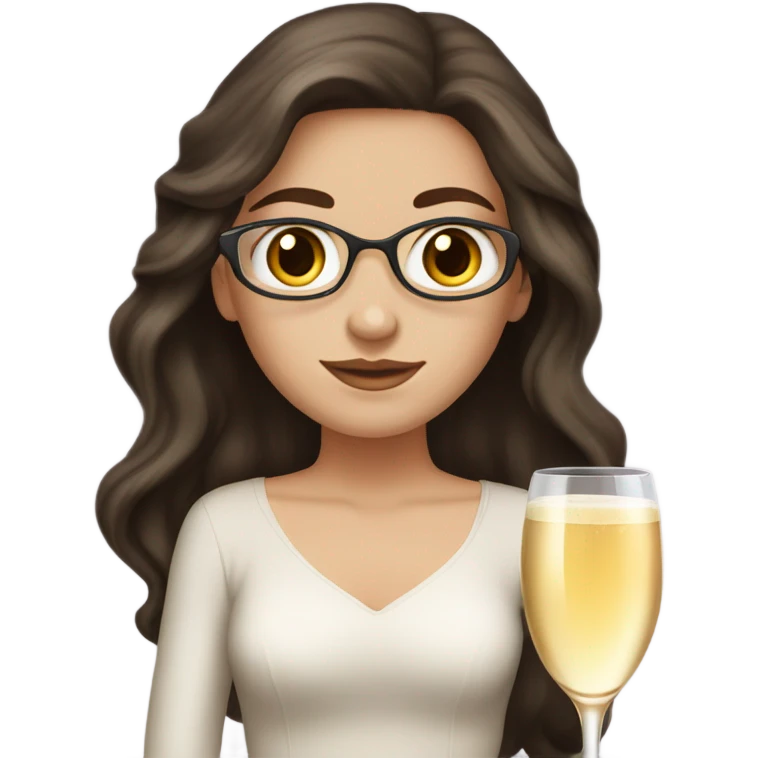 White girl with long dark brown hair and brown eyes with glass of champagne  emoji