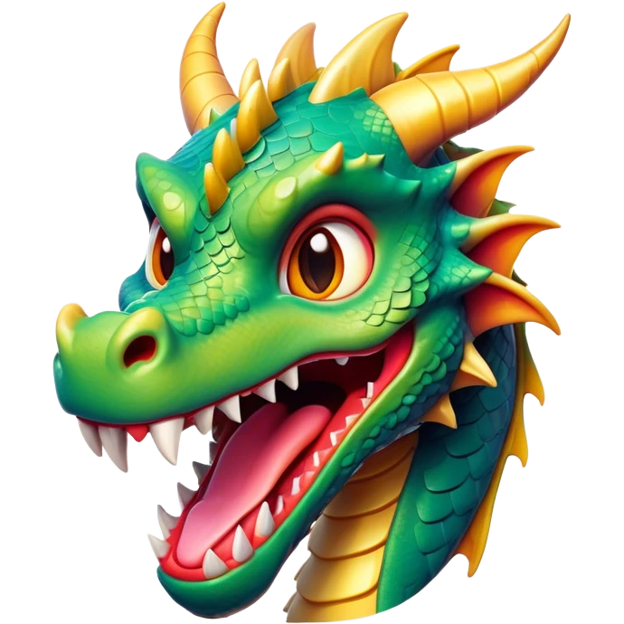 Cinematic Comical Dragon Portrait Emoji, Head tilted dramatically with an exaggeratedly amused expression, featuring a striking, glossy scaled body with bold, angular details and wide, expressive eyes brimming with playful disbelief; rendered with vibrant, lifelike textures and natural shadows, high shine, dramatic yet playful, styled with an air of cheeky mythical mischief, soft glowing outline, capturing the essence of a spirited and over‐the‐top dragon that looks ready to breathe fire into viral fame! emoji