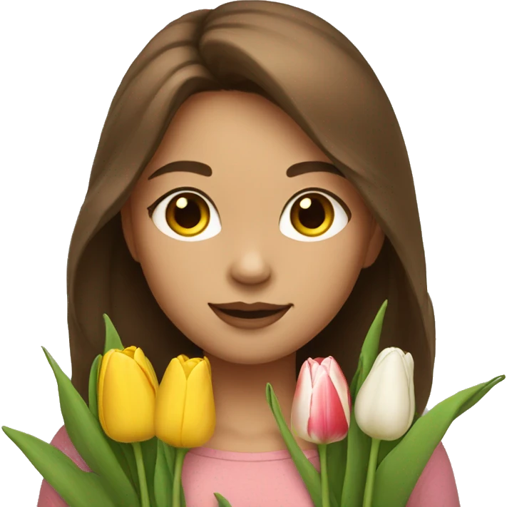 Girl with brown hair and light skin take a tulips emoji
