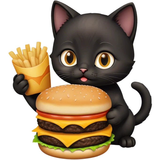 Black kitten eating a triple cheeseburger  emoji