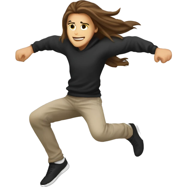 parkour white person, brown  middle part long hair, doing a salto jump emoji