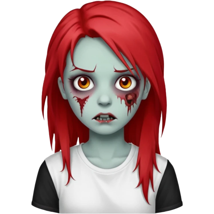 zombie girl with red long emo hair and white shirt emoji