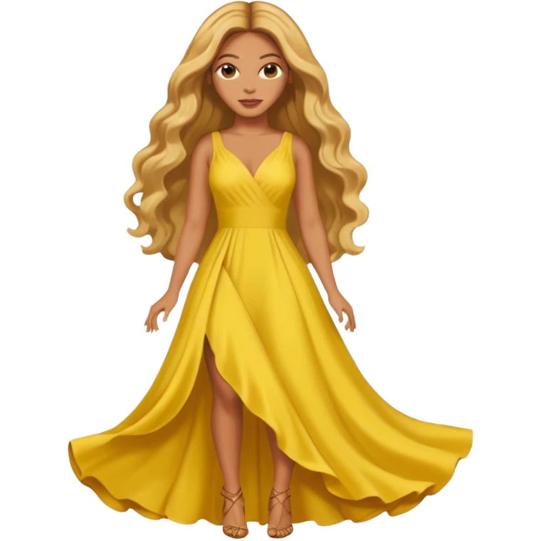 Beyonce with long golden blonde hair, yellow outfit emoji