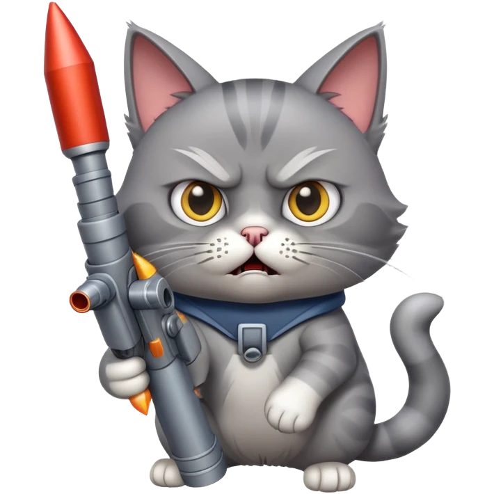 A cat with a rocket laucher, looking mad
 emoji