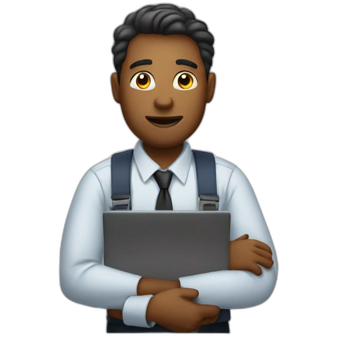 A man who's working in a office asking for help emoji