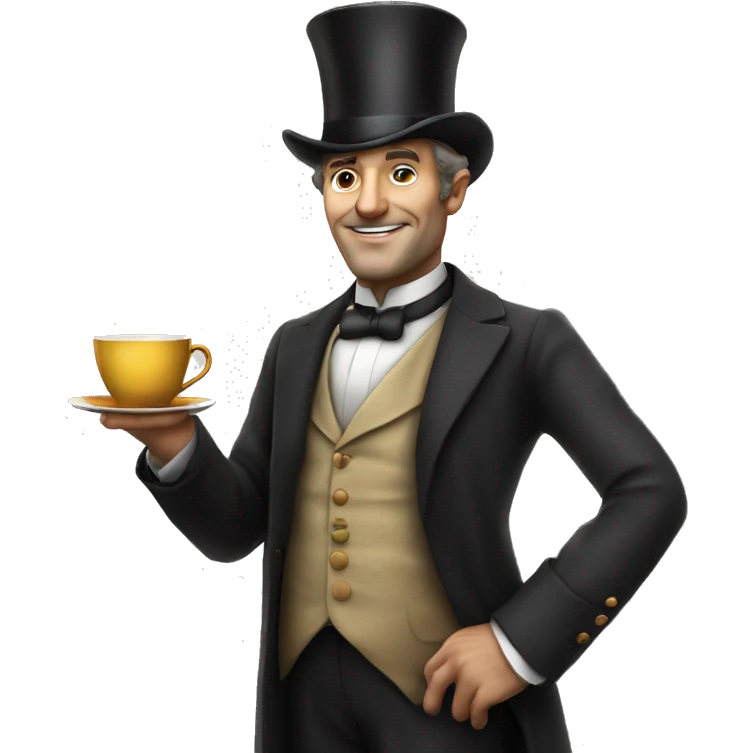 Photorealistic man A British gentleman in a monocle and a top hat with a cup of tea in his hand emoji