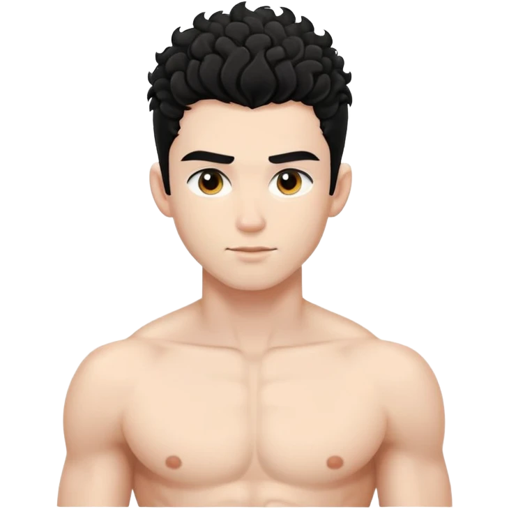 shirtless male athlete with white skin and moderately curly black hair on top with shaved sides emoji